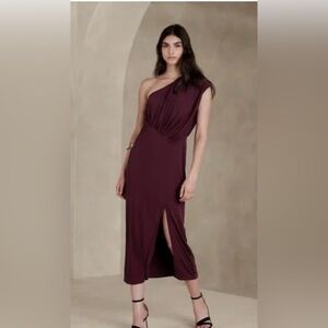 Banana Republic Women's Radhi Midi Dress XL One Shoulder Burgundy wedding guest